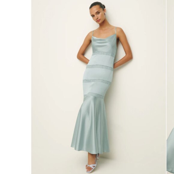 Reformation Dresses & Skirts - Reformation Riah Silk Dress with lace in Aquamarine- Size 0 NWT